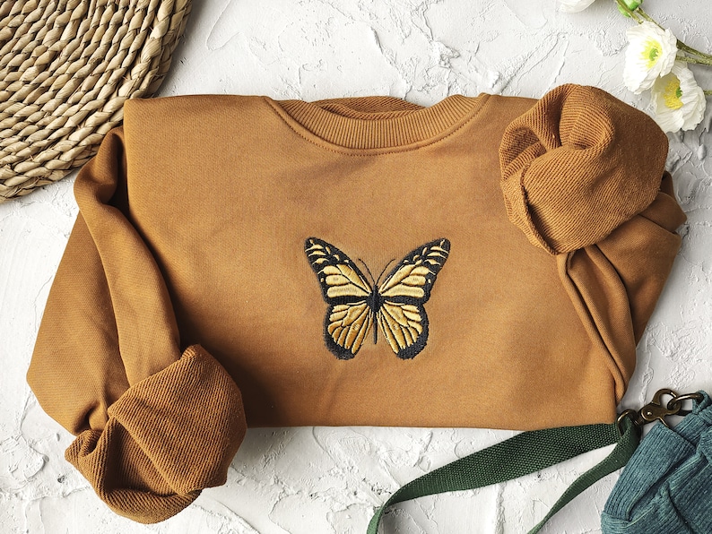Butterfly embroidered sweatshirt,Brown sweatshirt crewneck,Fall Sweatshirt,vintage sweatshirt image 2
