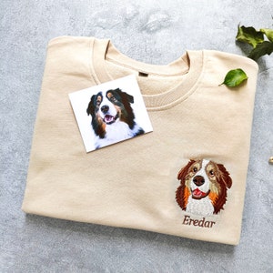 Custom Dog Portrait Embroidered Sweatshirt,Custom Pet Hoodie, Personalized Pet Face and Pet name Sweatshirt,Custom gift image 4