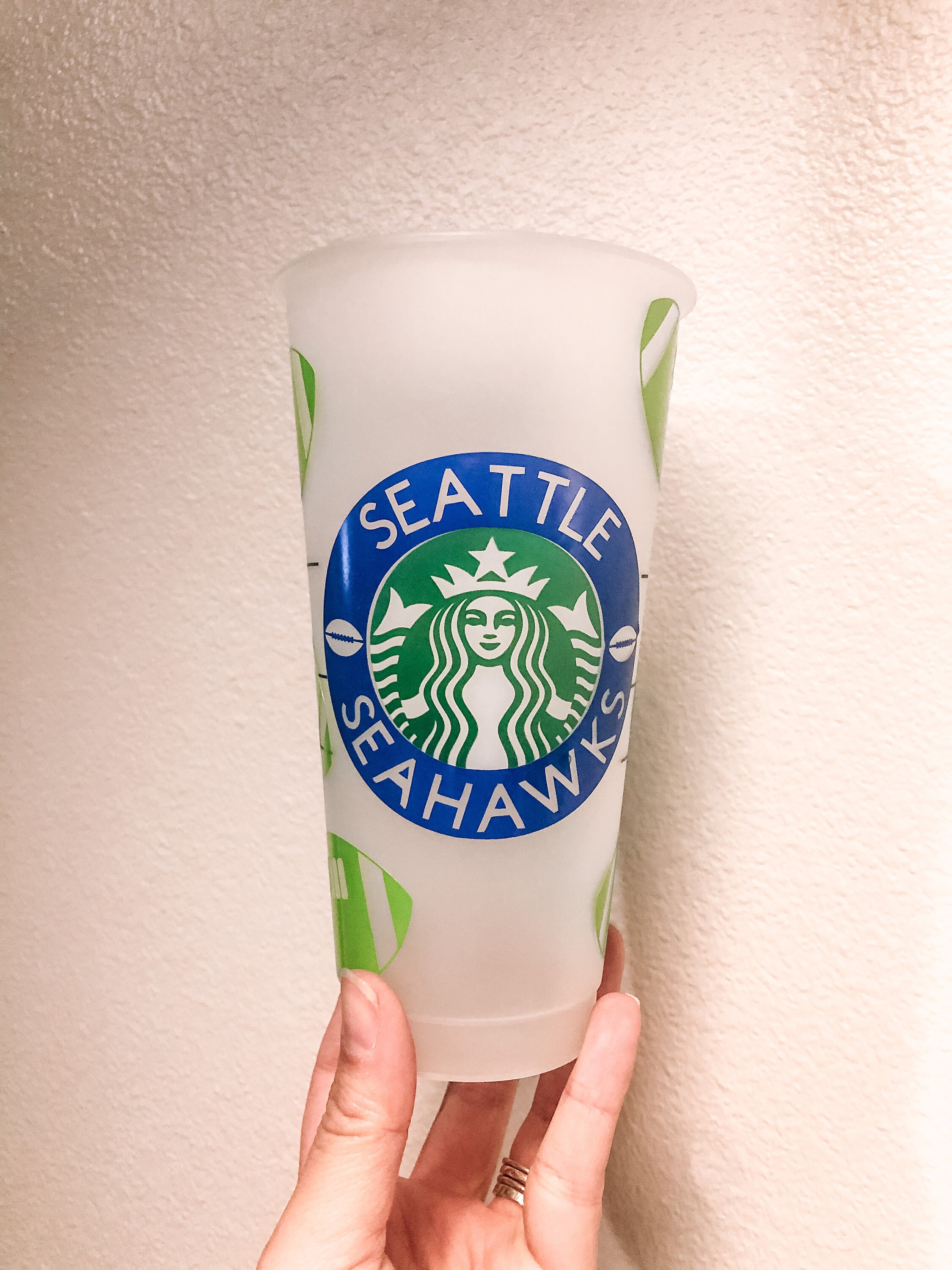 Seahawks Starbucks Cup Football Cup Reusable Cold Cup Etsy