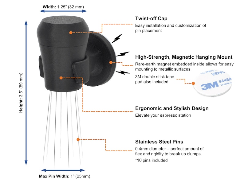 WDT Tool & Space Saving Hanging Mount Espresso Distribution Tool Espresso Stirrer Securely Store your WDT Tool Style: Round image 2