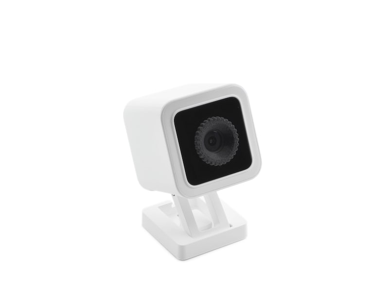 May include: A white security camera with a black lens and a swivel base.