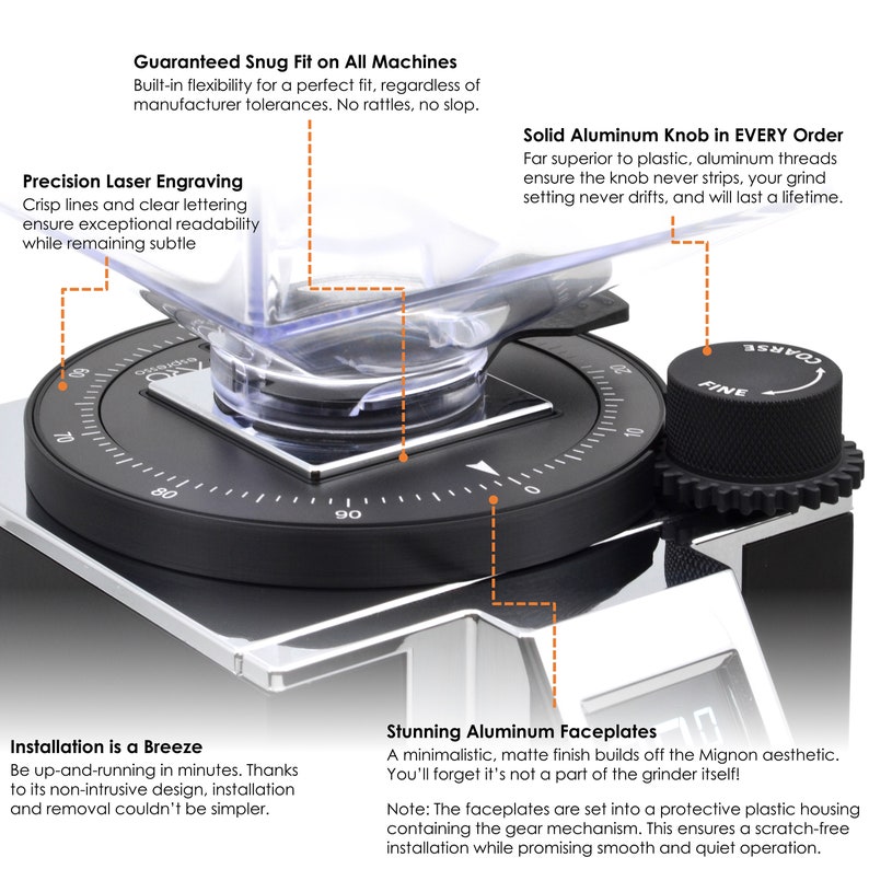 ARO Espresso™ Grinder Setting Dial for Eureka Mignon Aluminum Dial Faceplates Solid Aluminum Knob Effortless Grind Adjustments Bild 2