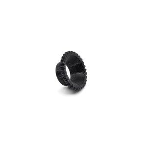 May include: Black plastic ring with a textured, gear-like design. The ring is about 1 inch in diameter.