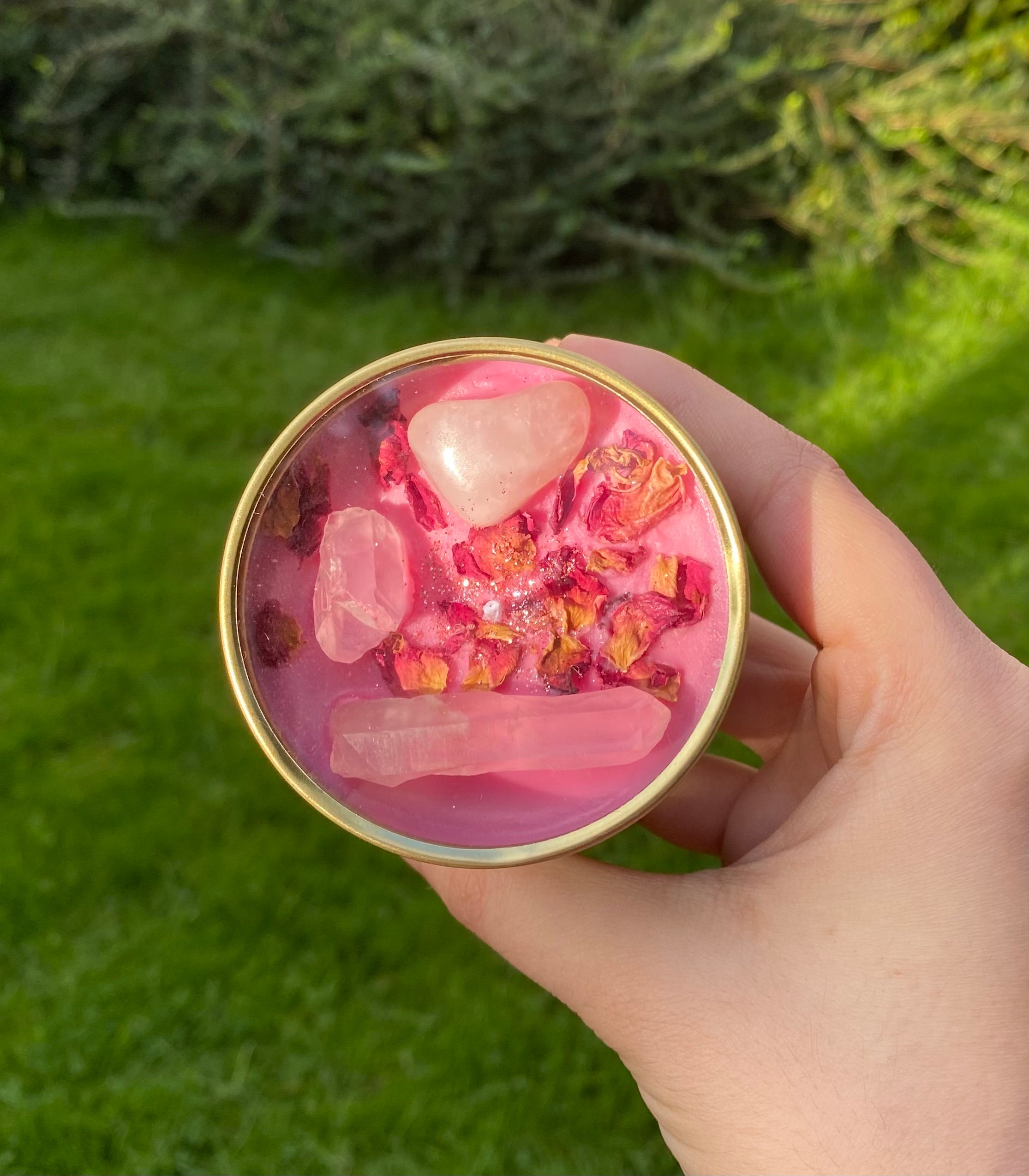 Love Spell Crystal Candle With Rose & Clear Quartz Etsy