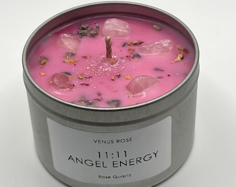 11:11 ANGEL ENERGY, Crystal Candle, Rose Quartz, Manifestation, Self Care
