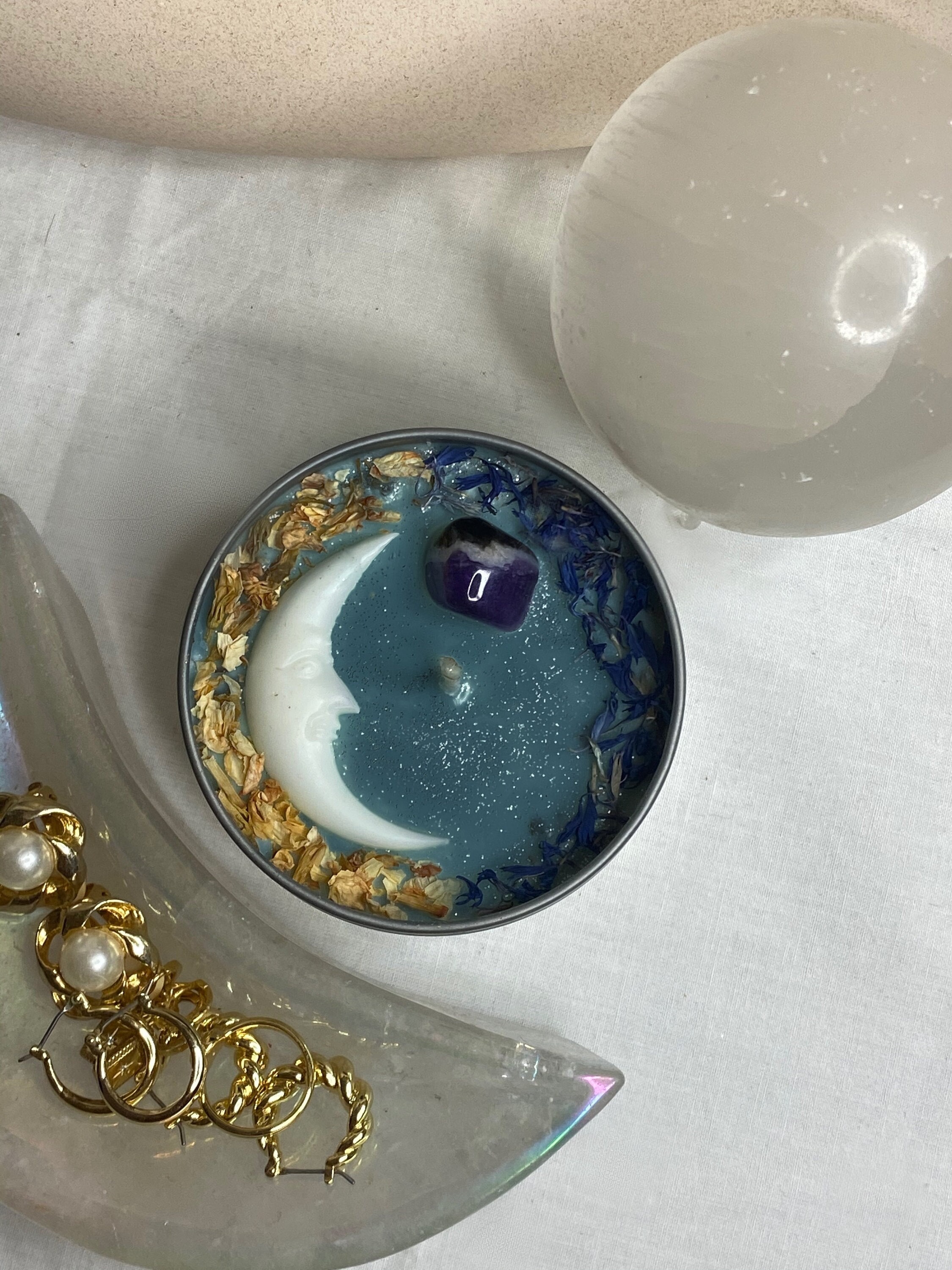 La Luna Crystal Candle With Amethyst Manifestation - Etsy