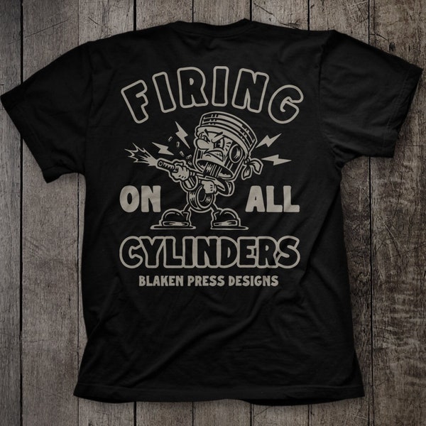 Firing on all cylinders T-shirt, Motorcycle shirt, Gear head Biker, Classic car tshirt, punk, vintage look, funny tee, gift for him her