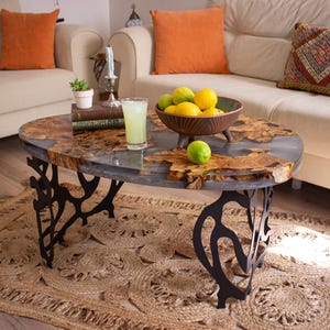 rustic olive wood epoxy coffee table