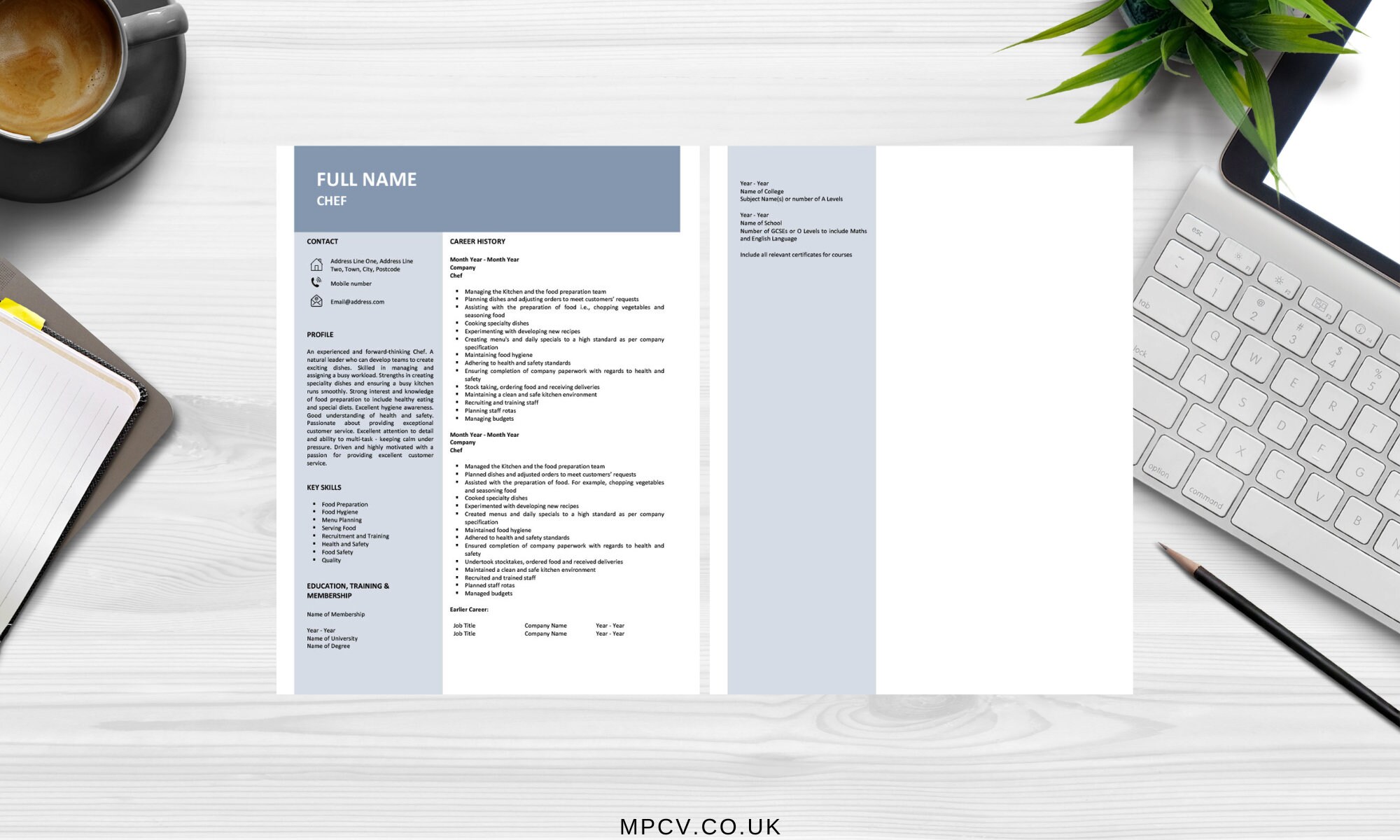 Plantilla CV de Chef / Plantilla de CV / Currículum vitae / Etsy España