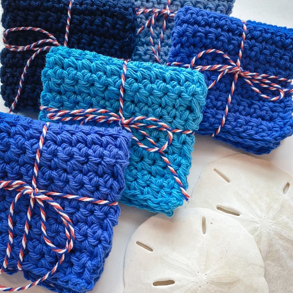 Blue Handmade Washcloth Mix and Match Single Crochet Dishcloth Cotton Wash Cloth Blue Farmhouse Kitchen Decor Reusable Gift for Her Under 5