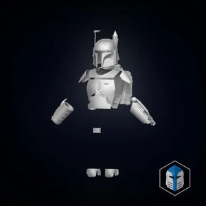 May include: A disassembled white plastic model kit of a Star Wars Boba Fett action figure. The kit includes the helmet, torso, arms, legs, and accessories.