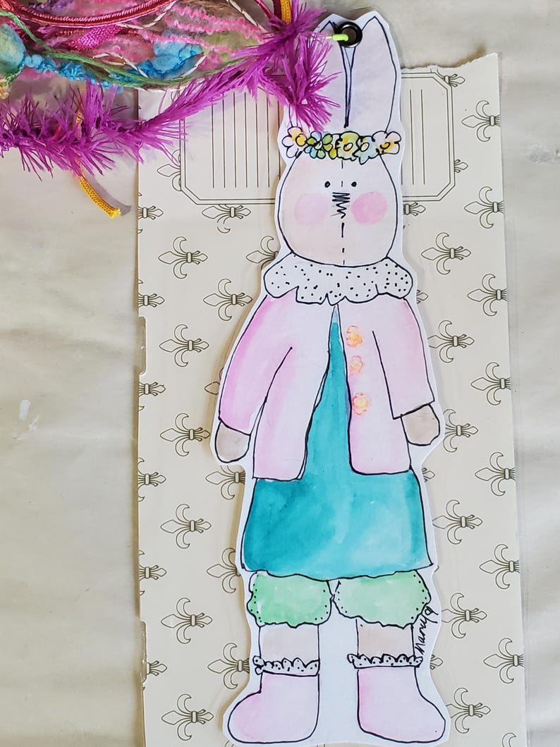 Hand-painted Vintage RABBIT Paper Doll for Junk Journal With Tassel ...