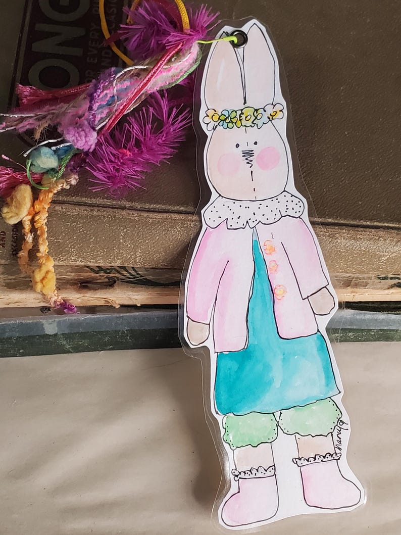 Hand-painted Vintage RABBIT Paper Doll for Junk Journal With Tassel ...