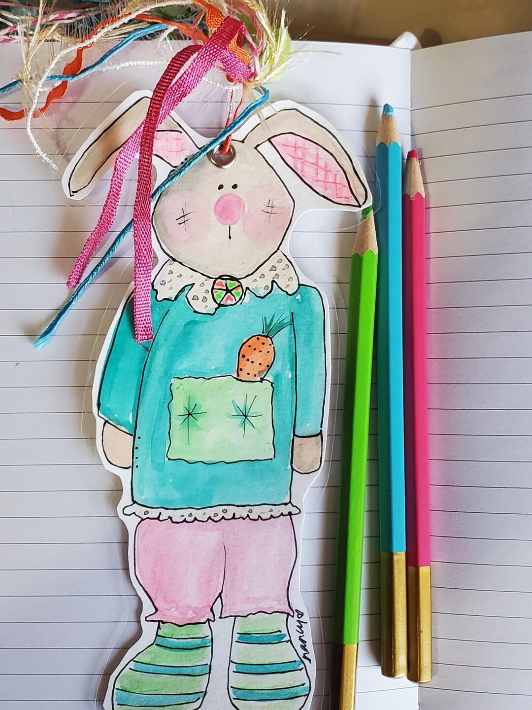 Watercolor BUNNY RABBIT Paper Doll With Tassel for Junk Journal ...
