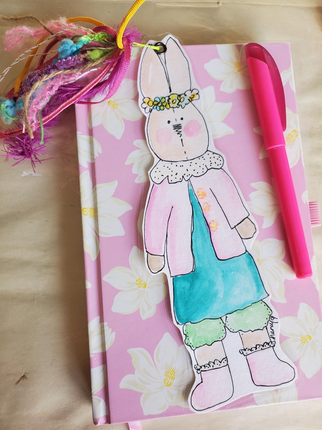 Paper Rabbit Bookmark Hand-painted Vintage RABBIT Paper Doll for Junk Journal With Tassel ...