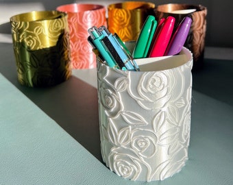 Round Rose Pencil Holder | Pen Holder | Pen Cup | Floral Decor | Floral Office | Modern Office | Chic Gift