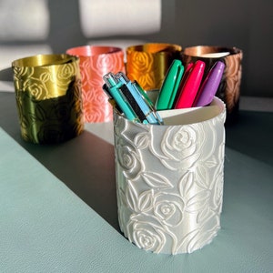 Round Rose Pencil Holder | Pen Holder | Pen Cup | Floral Decor | Floral Office | Modern Office | Chic Gift