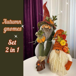 Set patterns pdf for scandinavian autumn gnomes: harvest gnome  + autumn gnome Halloween present and gift idea + detailed video instructions
