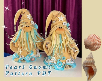 patrón pdf gnomo perla escandinavo gnomo de mar gnomo con conchas marinas gnomo de arena gnomo con barba creativa gnomo con joyería DIY hecho a mano