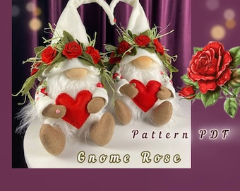 pattern pdf for scandinavian gnome rose flower gnome summer gnome on legs seating gnome gnome for lovers gnome for loved ones DIY HandMade