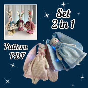 Set patterns pdf for easter bunnies, rabbits: sweet bunny + little bunny for kids, present and gift idea + detailed video instructions