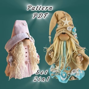 Set di 2 modelli in formato PDF per gnomi marini scandinavi: ragazza di bellezza + gnomo di perle, gnomo marino con decorazione estiva + istruzioni video dettagliate su YouTube