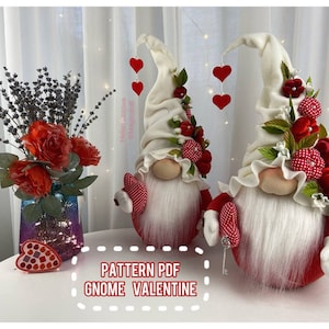 Patrón PDF de gnomo escandinavo para San Valentín, patrón de duende de regalo para el día de San Valentín para coser DIY hecho a mano + postal de regalo png