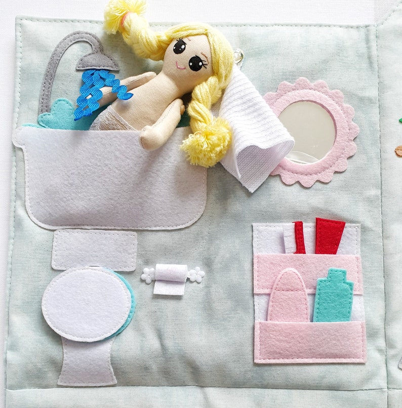 Fabric Dollhouse with 6 Inch Doll, Dollhouse Bag, Doll Play Set, Travel Toy for Girl image 4