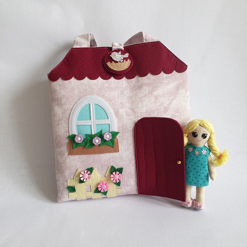 Fabric Dollhouse with 6 Inch Doll, Dollhouse Bag, Doll Play Set, Travel Toy for Girl image 2