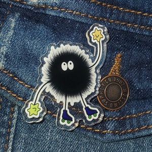 Roller Skating Soot Sprite Acrylic Pin | Cute Pin Great For Jackets, Lanyards, Backpacks, Bag, Etc!