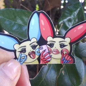 Plus n Minus Besties Weather proof Baddiemon Sticker| Funny parody boujee anime meme decal