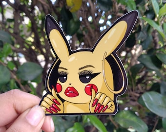 Pegatina de vinilo resistente a la intemperie de Mamachu / Divertida, atrevida, parodia de anime del ratón relámpago