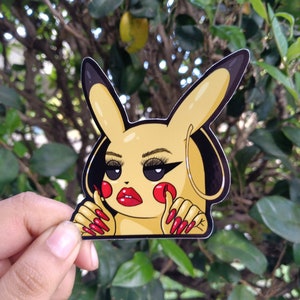 Mamachu vinyl weather proof sticker| funny, sassy, baddie anime lightning mouse parody decal
