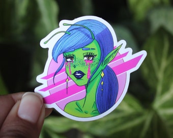 Alien Tears Vinyl sticker (kawaii, colorful, alien girl waifu decal)