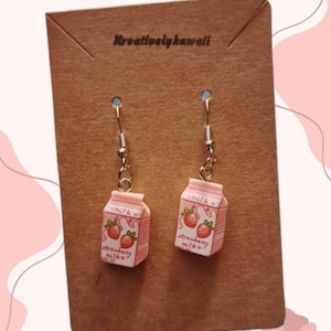 Strawberry Milk Dangle Earrings | Handmade Super Cute Kawaii Charm Accessories