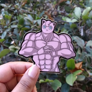 Autocollant en vinyle résistant aux intempéries JigglyBUFF | Autocollant drôle de meme de parodie d&#39;anime de chamois