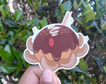 Mrs. Takoyaki Sticker| Cute Kawaii anime octopus Japanese food snack decal