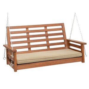 4' Oil Stained Porch Swing With Olefin Taupe Cushion