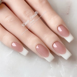 Sheer French Tip Press On Nails, Milky White French Manicure, Natürliche Künstliche Nägel, Healthy Pink Base Fake Nails