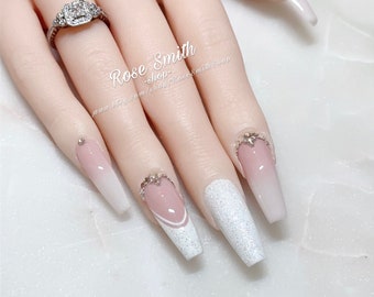 Elegant Silver Baby Boomer | Press On Nails