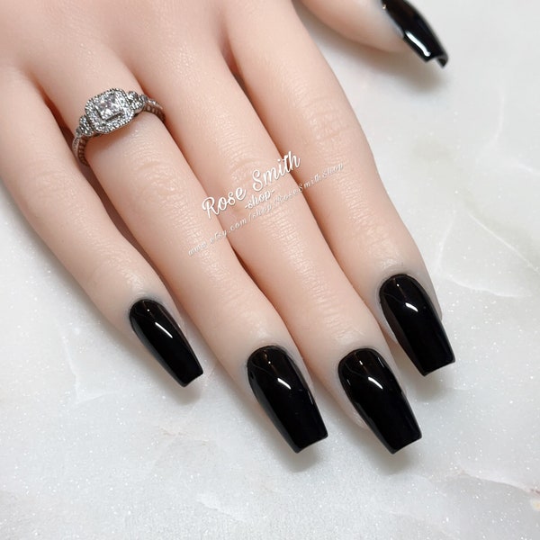 Jet Black Press On Nails