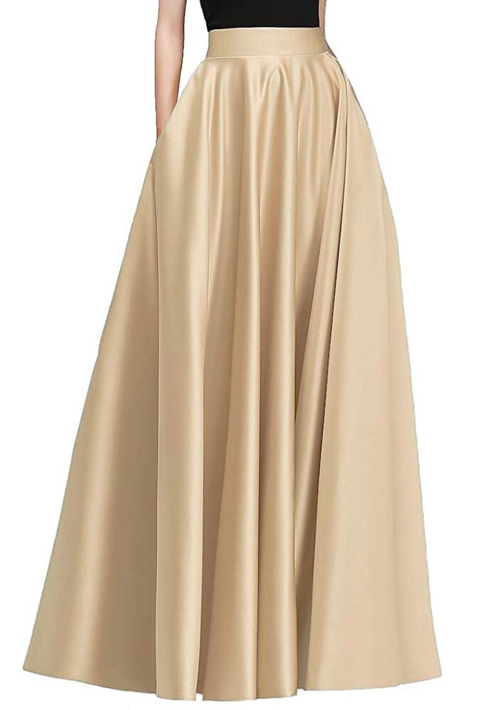 honey qiao Women Satin Skirts Long Floor Length High Waist Formal Prom  Party Skirts with Pockets Back Zipper Closure Apricot : :  Clothing, Shoes & Accessories