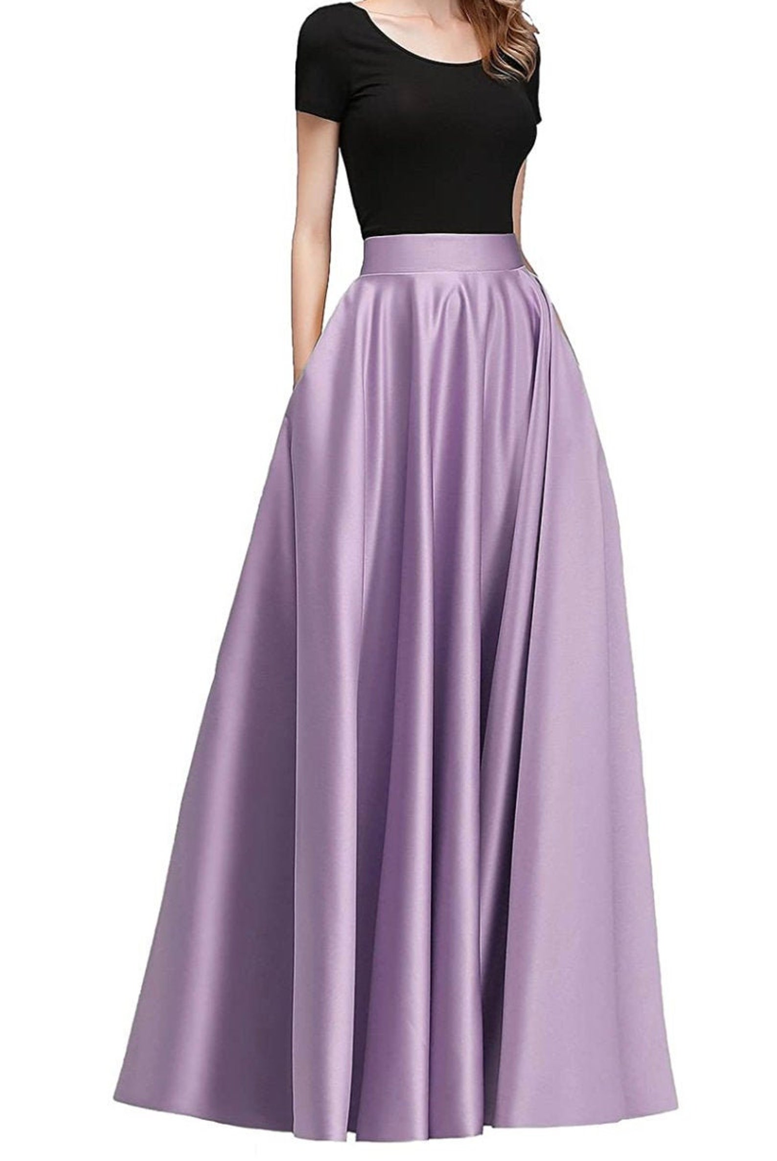 Floor Length Skirt
 Women Satin Skirts Long Floor Length High Waist Wedding Formal Prom