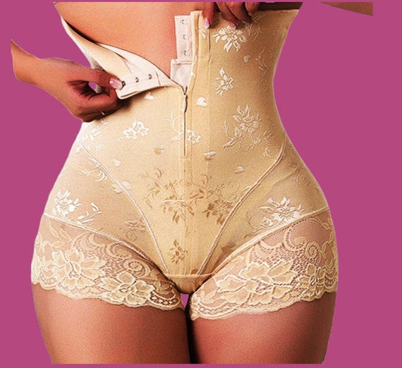 Sexy Lace Waist Tummy Control Women Body Thong Shapewear Zipper