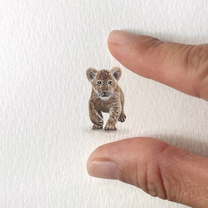 African lion cub, watercolour painting, tiny art, miniature lion baby