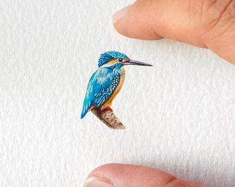 Kingfisher, original painting, miniature watercolour, tiny art, bird art