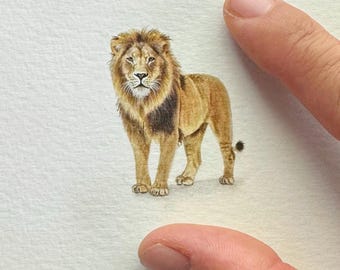 Original Watercolour Lion Painting | Tiny African Wildlife Art, Safari Miniature