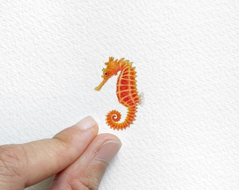 Seahorse, original painting, miniature art, tiny painting