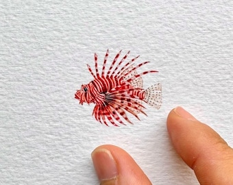 Miniature Lionfish Art Print | Coastal Marine Life Artwork (6x4 Inches)