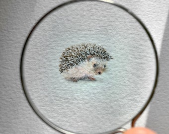 Hedgehog Original Watercolour Painting, Tiny Woodland Animal Art, Nursery Decor
